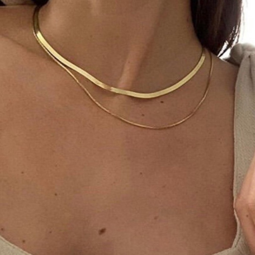 *NEW 18K Gold Double Layer Snake Chain Necklace - Picture 2 of 4